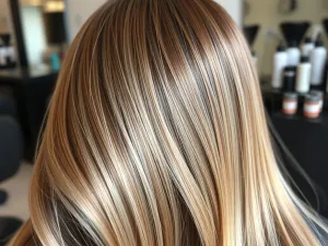 platynowe pasemka na brązowych włosach